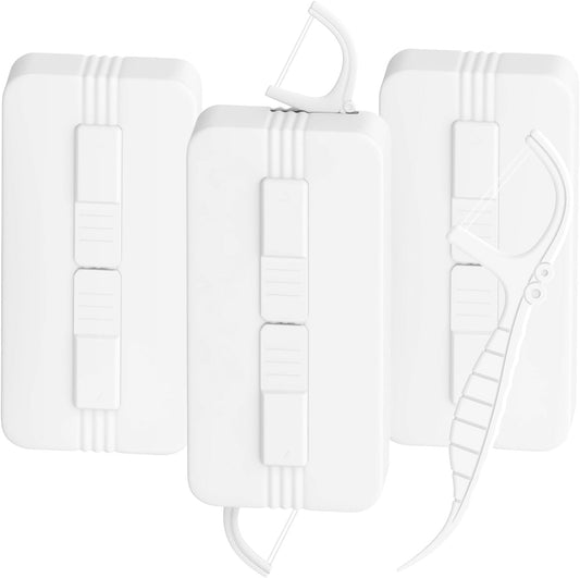 Holy Rose Portable Dental Floss Picks Dispenser 3 Case, Dual-Line Flossers – Travel Teeth Cleaning Holder - Mint Flavor Flossing Toothpicks Effective Oral Care Tool (White)