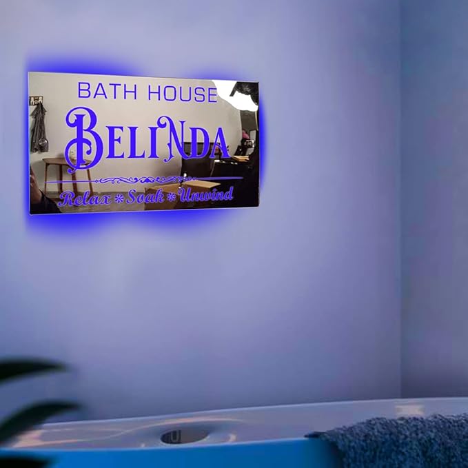 Personalized Bathroom LED Name Mirror Light Custom LED Light Up Mirror Multi Colour Lighting Mirror Name Sign, Custom Name Neon Sign Light Wall Decor Mirror for Bathroom Livingroom,Bar, barber shop