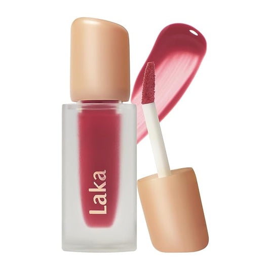 Laka Fruity Glam Tint, 4.5g/0.15oz, Glowing Lip Stain with Wide Color Spectrum, Hydrating & Lightweight Texture, Long-Lasting Bold Stain, Non-Sticky, Vegan, K-Beauty (#128 Rose)