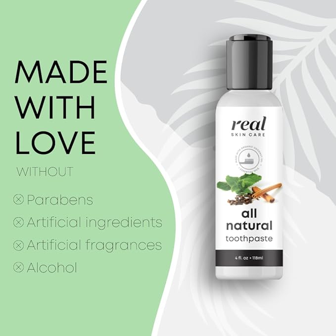 Real Skin Care Coconut Toothpaste | Handmade in USA | All Natural Organic Fluoride Free Toothpaste for Healthy Smiles | Flavored with Essential Oils for Adults & Kids