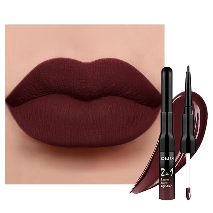 1Pcs 2 in 1 Deep Red Matte Lip Liner and Liquid Lipstick Stain Makeup Set for women, Red Long Lasting Smudge Proof Lip Tint Matte Finish Lip Gloss for All-Day Color Hold Easy to Use 17#
