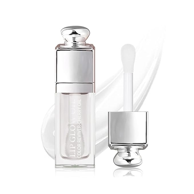 GECOMO Hydrating Lip Glow Oil, Lip Oil Gloss Transparent Toot Tinted Nourishing Long Lasting Repairing Lightening Lip Lines (CLEAR) 0.2 OZ