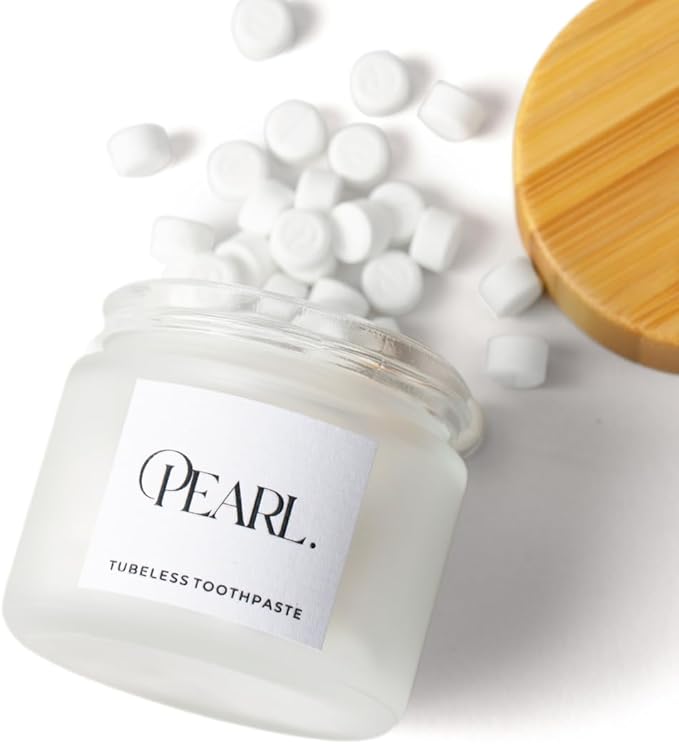 Pearl Fluoride Mint Toothpaste Tablets | Dentist Developed | Natural Whitening | Sensitivity Relief | TSA Approved | Plastic-Free | Reusable Packaging (62 Tablets)