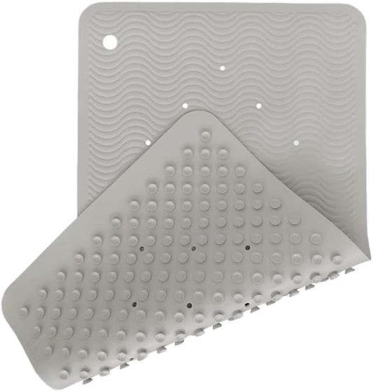 HEVEA Natural Rubber Wave Bath Mat – Long 28 × 16 in - Non-Slip Shower & Bathtub Mat with 388 Suction Cups, Plastic-Free & Biodegradable (Granite)