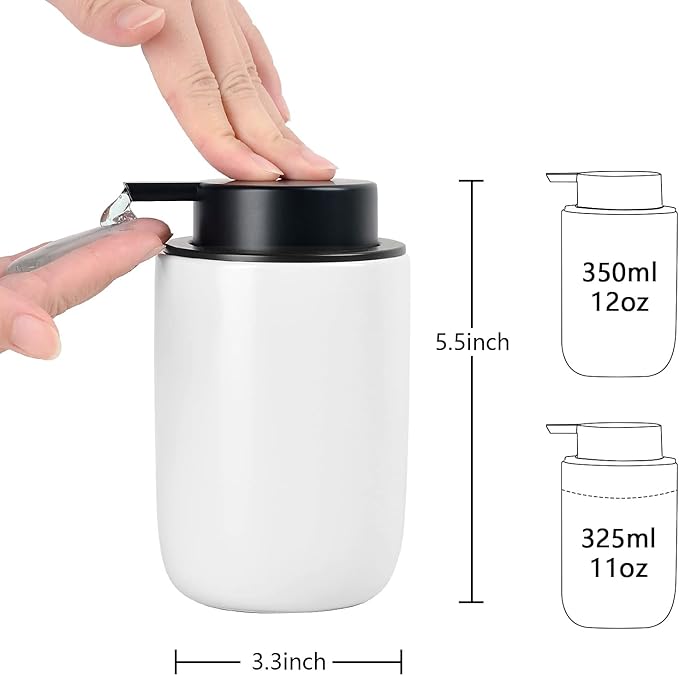 BosilunLife White Soap Dispenser Set - 2 Pack 12oz Ceramic Dish Soap Dispenser with Rust Proof Pump for Kitchen, Hand Soap and Lotion Set Suitable for Farmhouse Bathroom Decor with Waterproof Labels