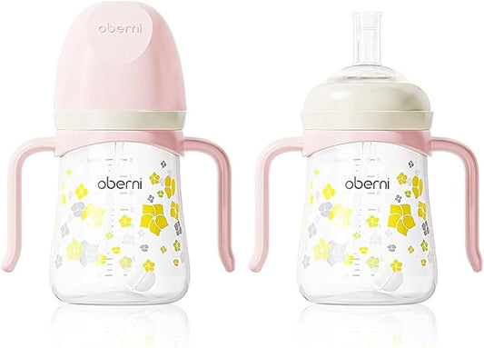 Toddler Sippy Cup 10oz, Weighted Straw Baby Drinking Water Bottle with Valved Spout for 6+ Months, 300ml/Pink/2Pack