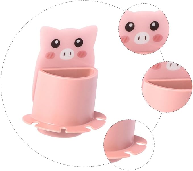 Creative Wall-Mounted Toothbrush Holder Pink Pig Design Suction Cup Bathroom Storage Rack No-Drill Compact Shelf for Bathroom Organization and Toothbrush Toothpaste Storage