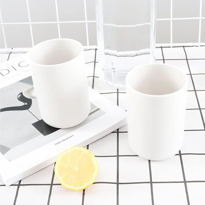 Round Plastic Toothbrush Cups - Couples Wash Cups with Mouthwash Compartments (White)