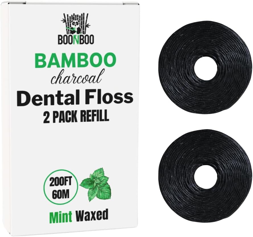 BOONBOO Dental Floss Refill Rolls, Charcoal Woven Thread, 2 Pack, Mint