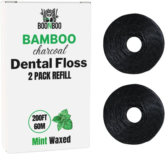 BOONBOO Dental Floss Refill Rolls, Charcoal Woven Thread, 2 Pack, Mint