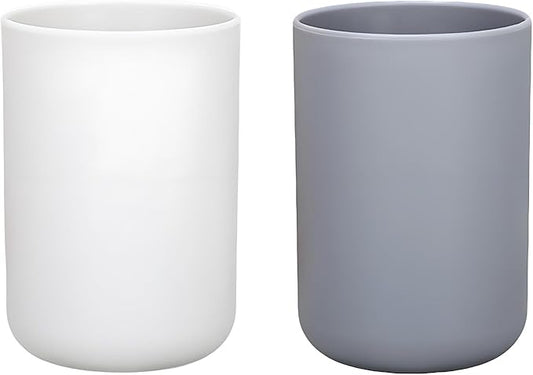 2 Pieces Plastic Bathroom Tumbler Cup Toothbrush Holder Organizer Tumbler Cups for Bathroom Vanity,300ml(White & Grey)
