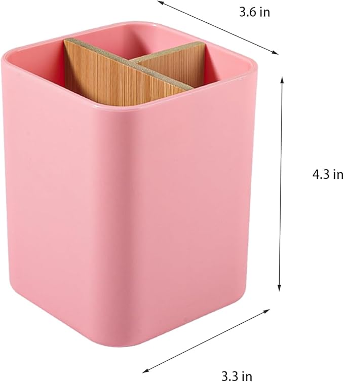 Bamboo Toothbrush Holder for Bathrooms, 3 Slots Toothbrush and Toothpaste Holder Bathroom Counter Organizer for Electric Toothbrushes, Floss, Razors - Pink