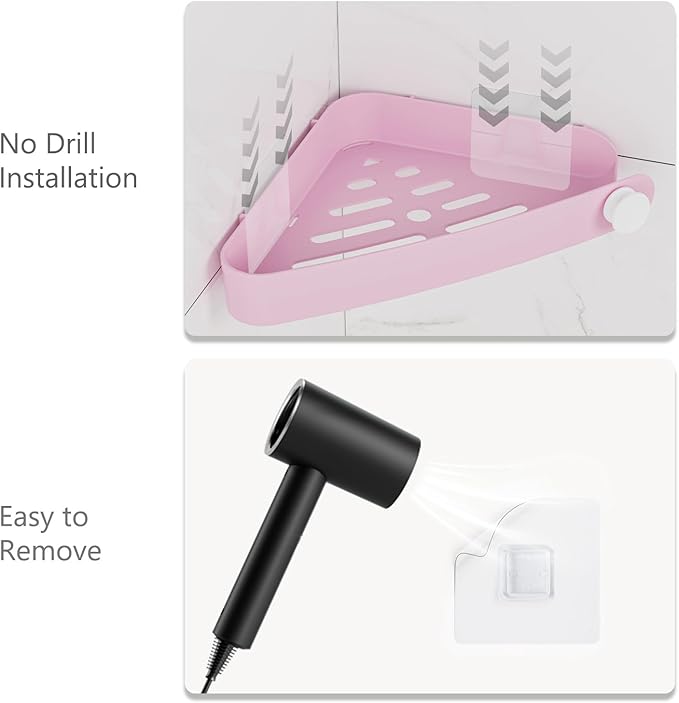 Sotfamily Shower Caddy Corner, 4 Pack Adhesive Corner Shower Shelves for Bathroom Organizers and Storage, Rust Free Plastic Rack for Bathroom Accessories & Decor, Pink
