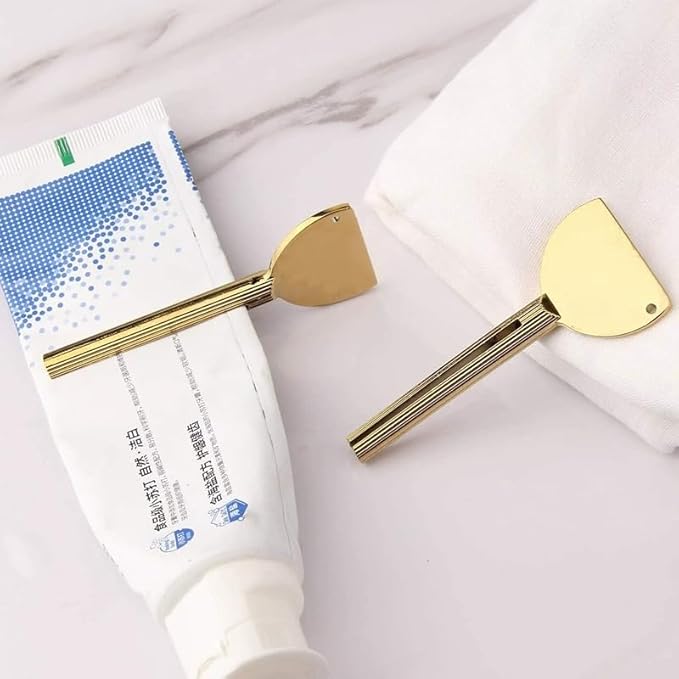 2Pcs Toothpaste Squeezer,Metal Tube Squeezer Key Stainless Steel Dispenser Roller Tube Presser Roller Tube Wringer Key Bathroom and Kitchen Gadgets for Various Tube Ointment Product (Silver and Gold)
