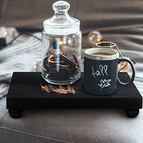 Amyhill Wood Pedestal Stand Kitchen Soap Tray Farmhouse Wooden Riser Stand for Kitchen Bathroom Counter Table Decor Plant Candle Vases Display (Black, 12 x 7 inch)