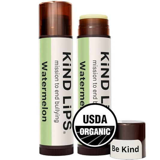 Kind Lips Organic Watermelon Lip Balm 2-Pack – Natural Moisturizing Chap stick Alternative – Gluten Free, Grain Free, Made in USA – Hydrating Lip Care with Organic Oils & Beeswax