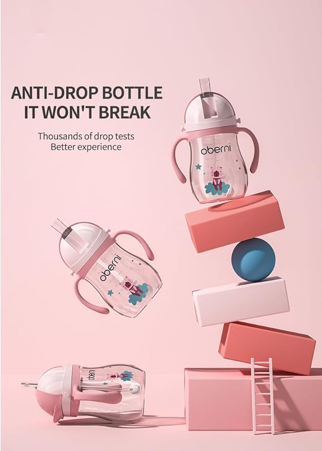 Leakproof Sippy Cups, Double Sealing No Spill Water Bottle with Weighted Straw and Non-Slip Handle for Toddler 1-3 Years, Tritan Baby Cups 12+ Months, 270ml/9oz (1Pack,Blue)