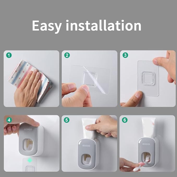 Automatic Toothpaste Dispenser Squeezer Hand Free Wall Mounted for Kids Adults Bathroom Washroom Grey