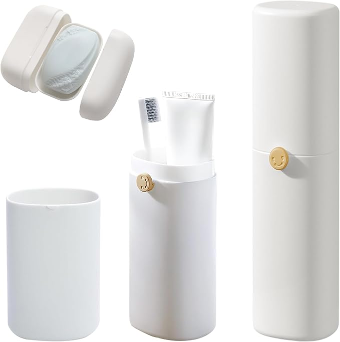 Toothbrush Travel Case with Airflow Holes, Comes with Travel Essentials Soap Holder,Multi-Function Portable Toothbrush Cover，Large Capacity, Travel Toothbrush Holder for Trips, Gym, Camping