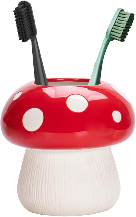 Mushroom Toothbrush Holder ， Cute Toothbrush Holder，Best Mushroom Kitchen Decor and Mushroom Bathroom Decor(red)