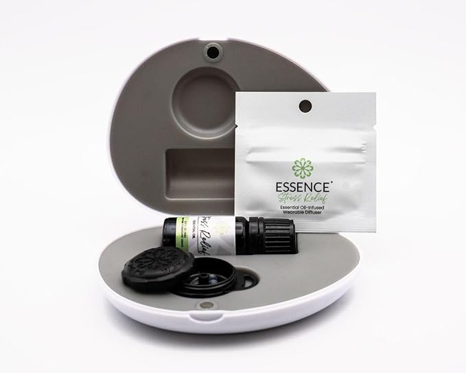 Essence Pearl Travel Case - Wearable Aromatherapy Kit with Nasal Diffuser Rings, Soaking Bay, and 5mL Essential Oil – Portable Wellness Gift Set for On?The?Go Self Care