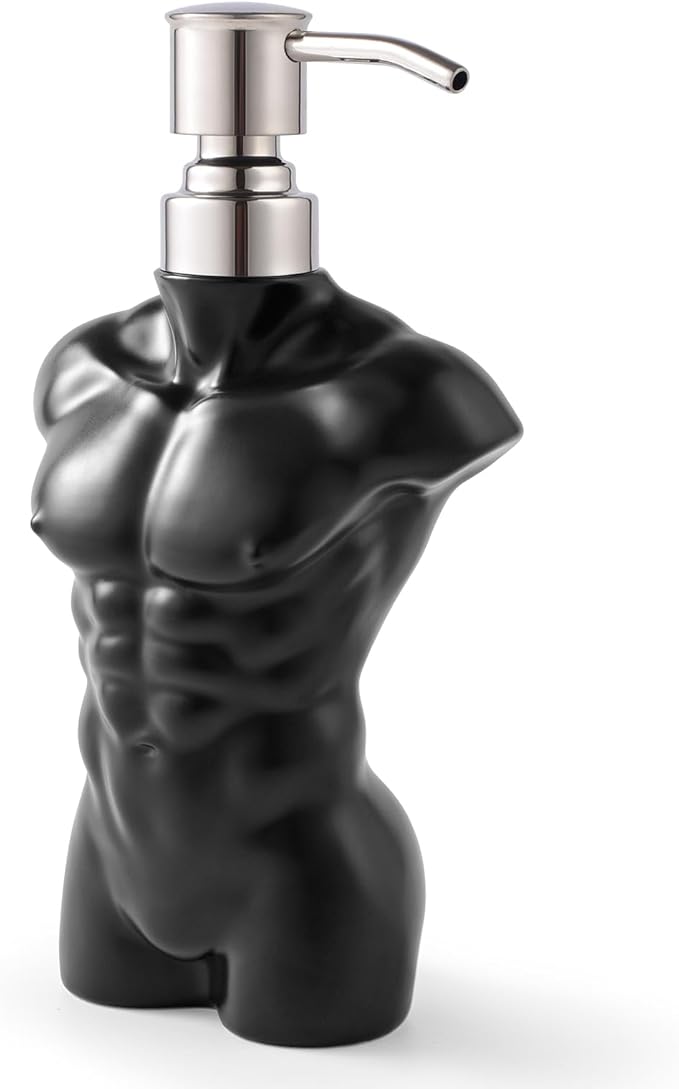 Ceramic Soap Dispenser with 304 Stainless Steel Pump Hand Lotion Liquid Dispenser Refillable for Kitchen and Bathroom Decorative (Matt Black Figure)