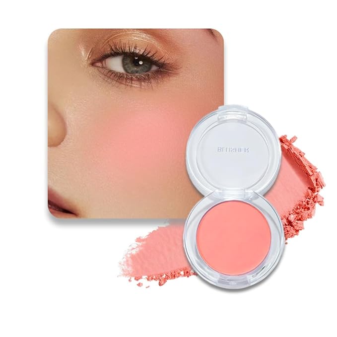 Blush for Cheeks Makeup Palette, Natural Matte Cream Powder Single Blushes for Eye and Cheek, Buildable Long-Lasting Color, Vegan & Cruelty-Free, Everyday Makeup Look for Women, #03-Orange Pink
