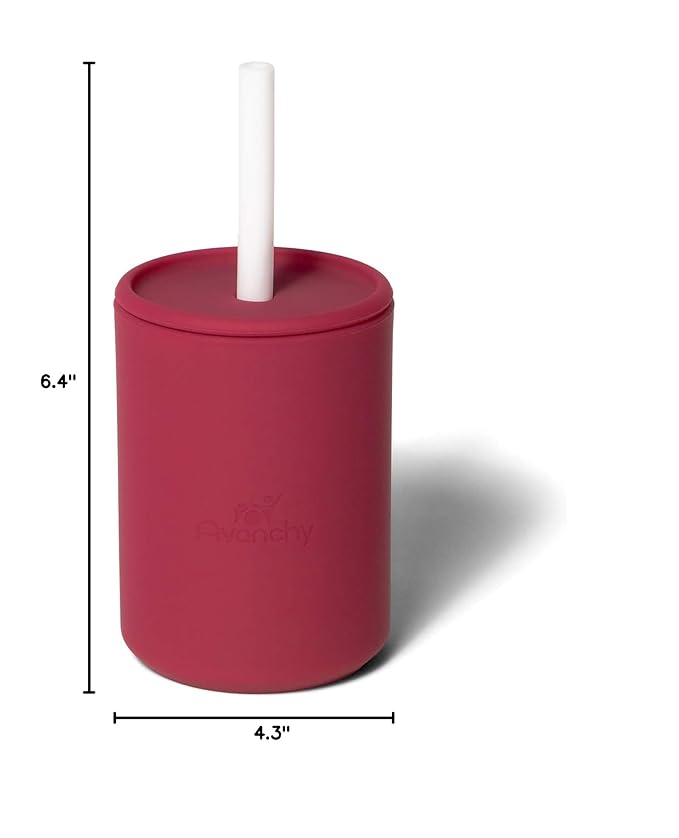 Avanchy Silicone Training Sippy Cup with Straw Lid – Tiny Cup for Babies 6+ Months to Toddlers 1 Year Old – 5 oz Infant Water Cup for Baby Led Weaning, Magenta