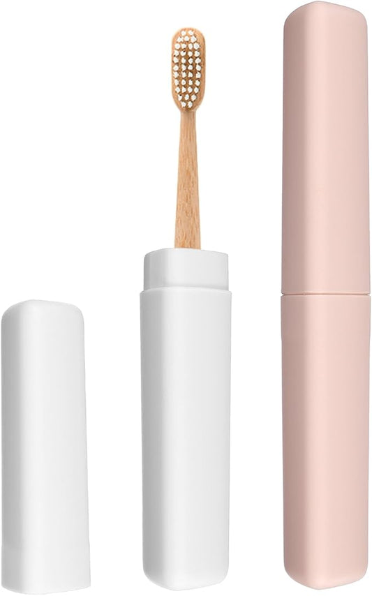 uxcell 2Pcs Travel Toothbrush Case, 8.27 x 1.38 Portable Travel Toothbrush Holder, Plastic Toothpaste Container for Bathroom, Gym, Business Trip, Camping, Beige/Pink