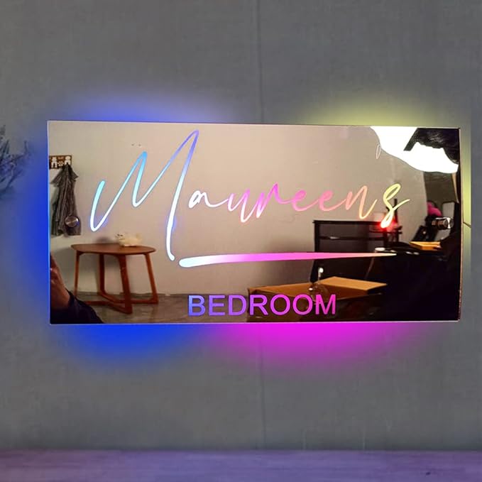 Personalized Bedroom LED Name Mirror Light Custom LED Light Up Mirror Multi Colour Lighting Mirror Name Sign, Custom Name Neon Sign Light Wall Decor Mirror for Bedroom Livingroom,Bar, barber shop
