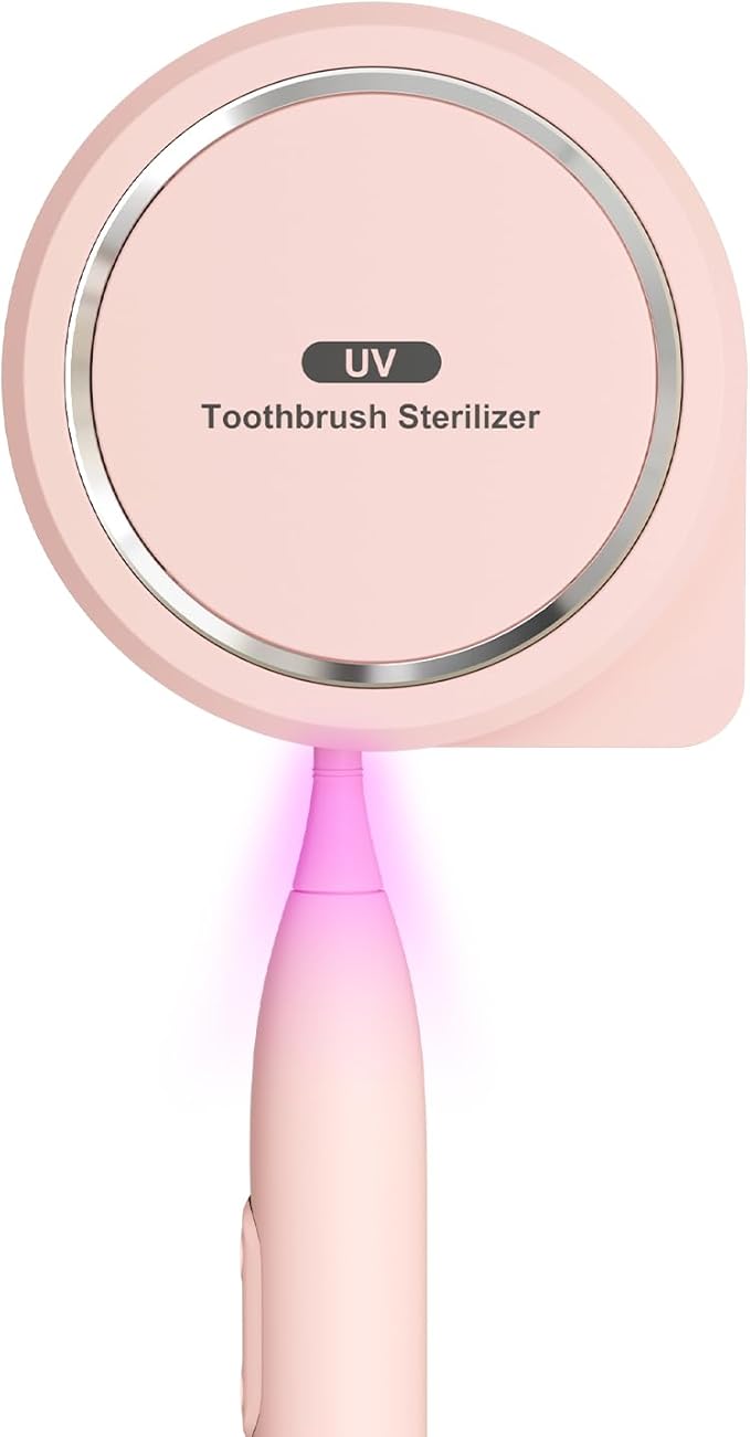 UV Toothbrush Sanitizer Holder, Toothbrush Sanitizer and Holder Cover Caps with Fan Drying, Rechargeable Portable Toothbrush Cleaner Case Fits Most Electric and Manual Toothbrushes (Pink)