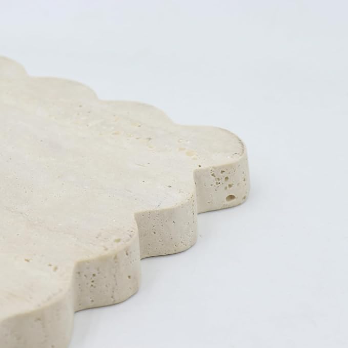 Square Marble Decorative Tray with Scalloped Edge, Luxury Natural Stone Bathroom Vanity Tray, Dresser Top Perfume Coffee Home Kitchen Sink Tray, Key Trinket Ring