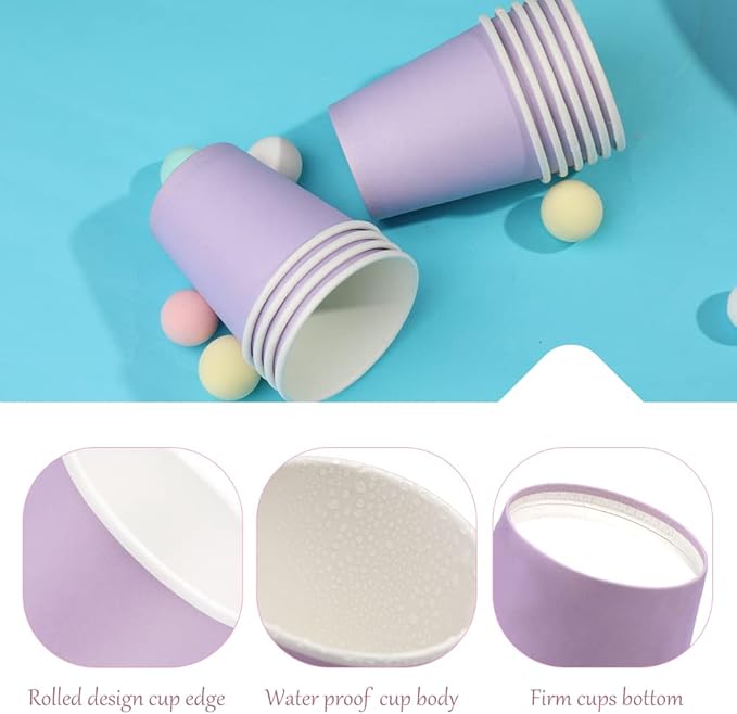 100 Pack 3 oz Paper Cups, Bathroom Cups Disposable,Moushwash Cup Small Snack Cup for Water, Juice, Candy Ideal for Party Bathroom and Office（Purple）