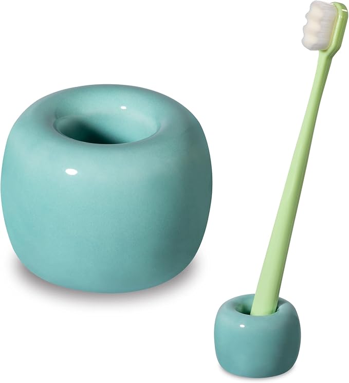 Urbanstrive Sleek Mini Ceramics Toothbrush Holder Stand for Bathroom Vanity Countertops (Green 1-Pack)