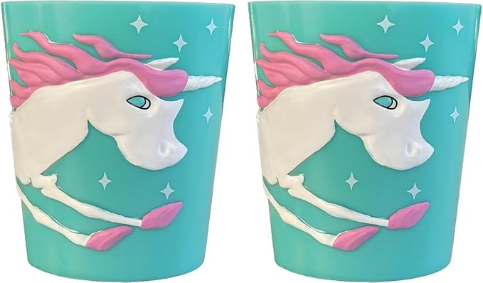 Lily's Home 3D Unicorn Tumbler for Kids, Fun Novelty Reusable Toddler and Kids Cup, Bathroom Rinse Cup, BPA-Free Plastic, Ideal for Kids 3-6, Unbreakable and Shutterproof.(2, Unicorn) 10 Ounce