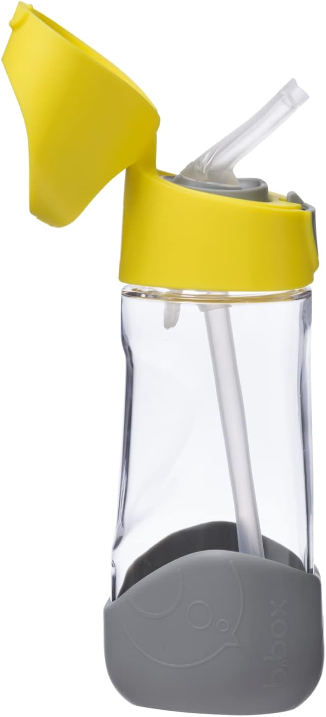 b.box 15oz Tritan Kids Water Bottle – Toddler Drink Bottle with Straw for School, Daycare, Travel w/Easy-Grip Triangular Design, Leak Proof Lid & Handle, BPA Free, Dishwasher Safe (Lemon Sherbet)