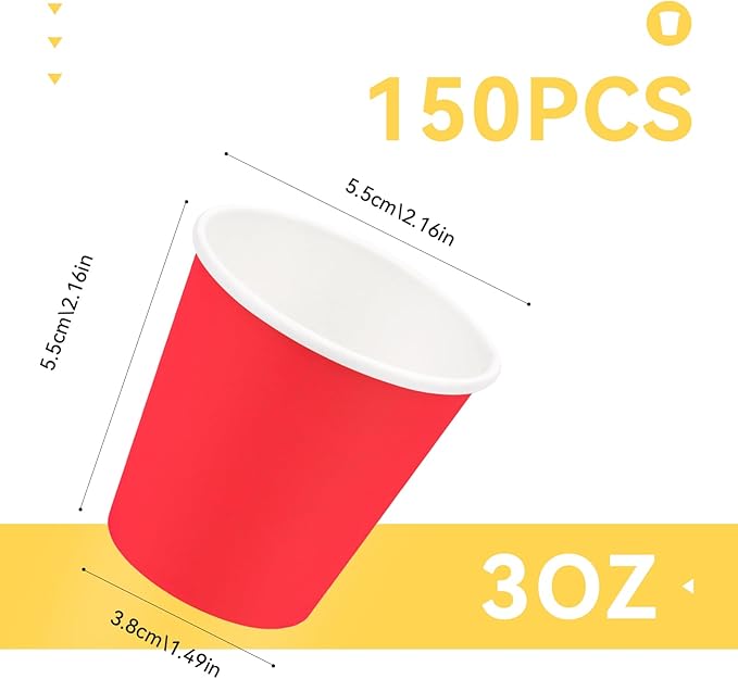 150 Pack 3oz Red Paper Cups,Mouthwash Cups, Disposable Bathroom Cups,Small Paper Cups 3oz Ideal for Bathroom,Supermarket,Birthday Party,Picnic and BBQ