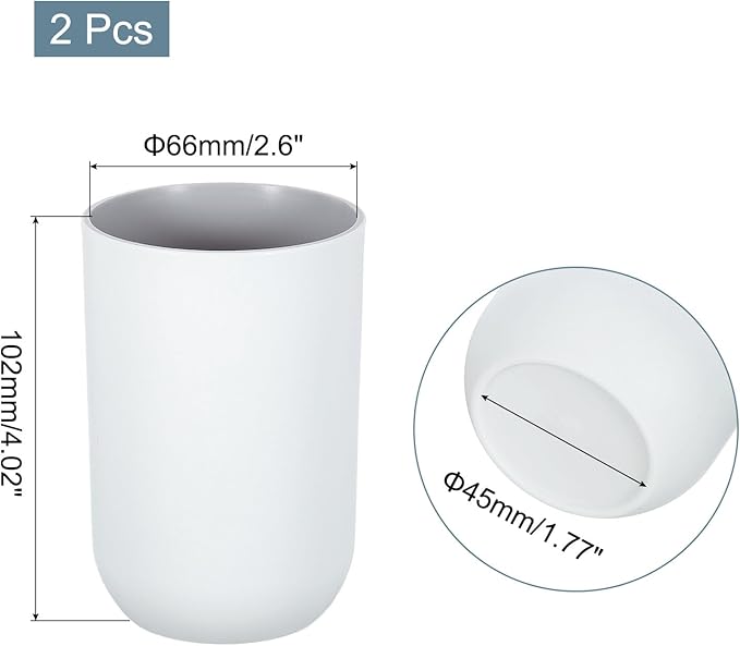 uxcell 2Pcs Plastic Drinking Cups, Double Color Unbreakable Reusable Bathroom Cup Mouthwash Cup Toothbrush Tumbler Holder, Grey