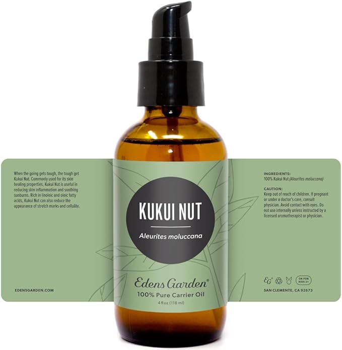 Edens Garden Kukui Nut Carrier Oil- 100% Pure Premium Cold Pressed & Hexane Free, Natural Moisturizer For Face, Skin, Hair & Nail Care- Great For Diluting Essential Oils & Soap Making 118 ml (4 fl oz)