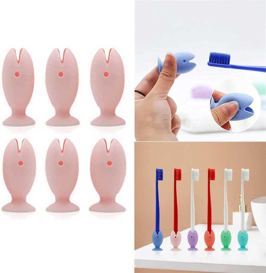 Standing Tooth Brush Cover Cap Stand, 2023 New Portable Travel Toothbrush Head Cover Protector, Premium Cute Fish Shape Silicone Suction Cup Toothbrush Holder for Shower(Pink-6PCS)