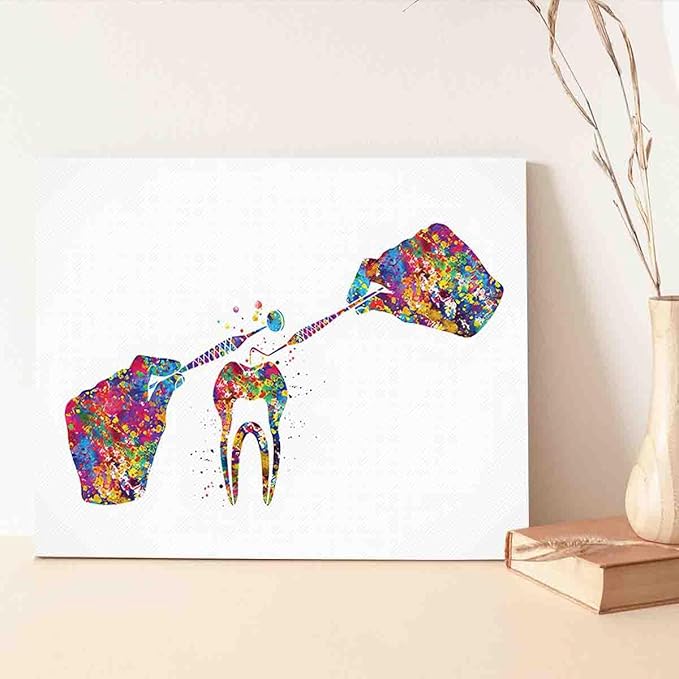 Watercolor Art Framed,Dental Treatment Watercolor Print Tooth Art Dental Clinic Decor Art Dentistry Office Medical Dentist Gift~-16"X20" Canvas Print With Frame