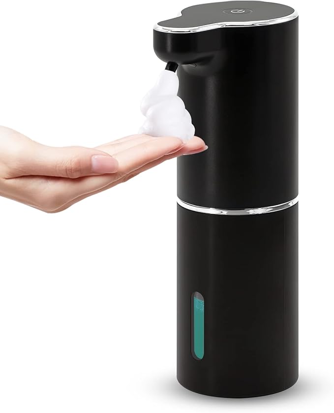 LAOPAO Automatic Foaming Hand Soap Dispenser Touchless Foam Soap Dispenser Rechargeable Bathroom Countertop Soap Pump for Kids Xmas Gift 300ml-BLACK