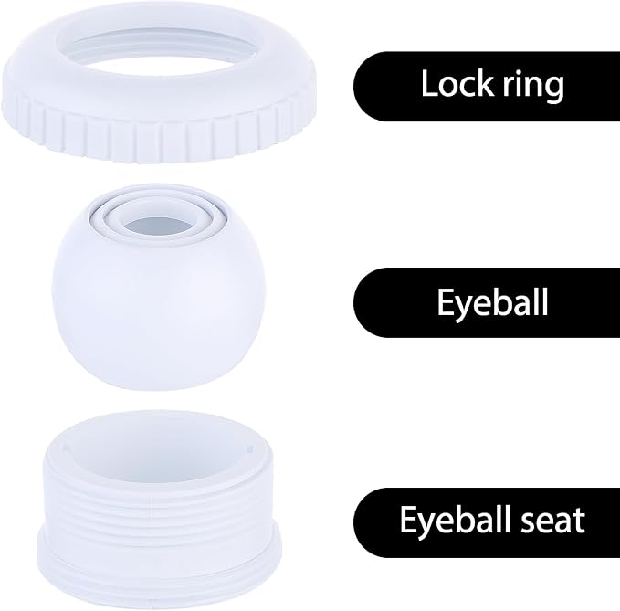 2 Pieces Pool Jet Nozzles, 1/2" Directional Flow Eyeball Inlet Jet, Swimming Pool Return Jet Replacement Parts Fittings Spa with 1-1/2 Inch MIP Thread Pool Accessories for Cleaning White 0.5"