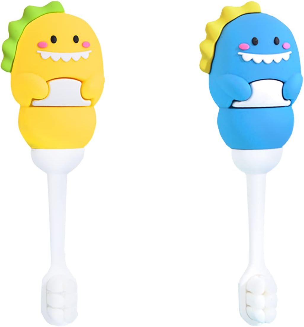 Toddler Toothbrush with Tongue Cleaner, Extra Soft Bristles for Kids 1-6，BPA-Free Baby Toothbrush with Ergonomic Grip & Non-Slip Handle，Kid Toothbrush for Gentle Care & Safe Brushing (Blue+Yellow)