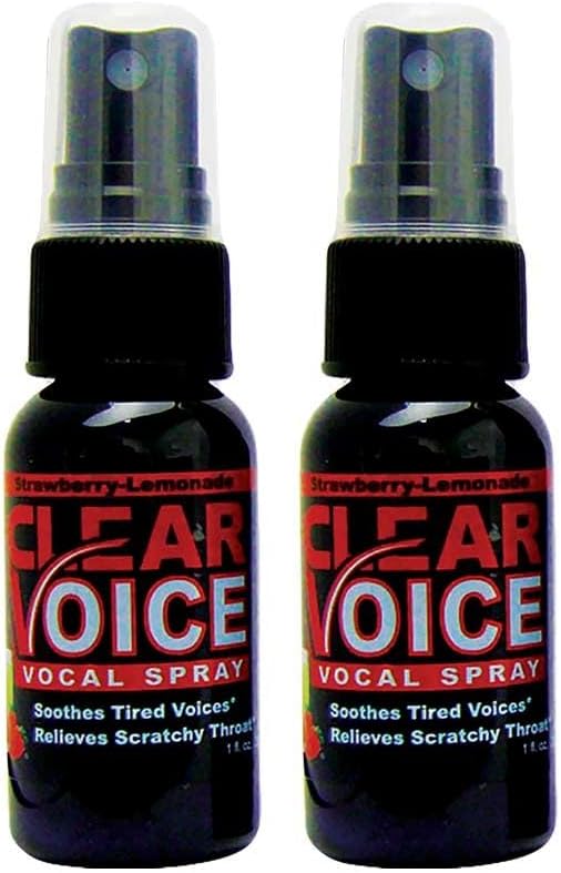Clear Voice Oral Throat Spray Singing Ease Clarity Soothing Dampener Moisturizer Relief Vocal Eze Reducer Booster Treatment Secret, Made in USA, Strawberry Lemonade Flavor (2 Pack)