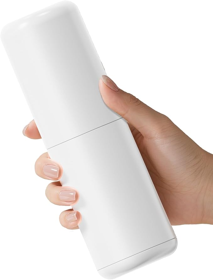 Toothbrush Holder Travel – Portable Toothpaste and Tooth Brushes Case for Traveling with Rinse Cup, Leak-Proof Cover for On-The-Go Oral Care (White)