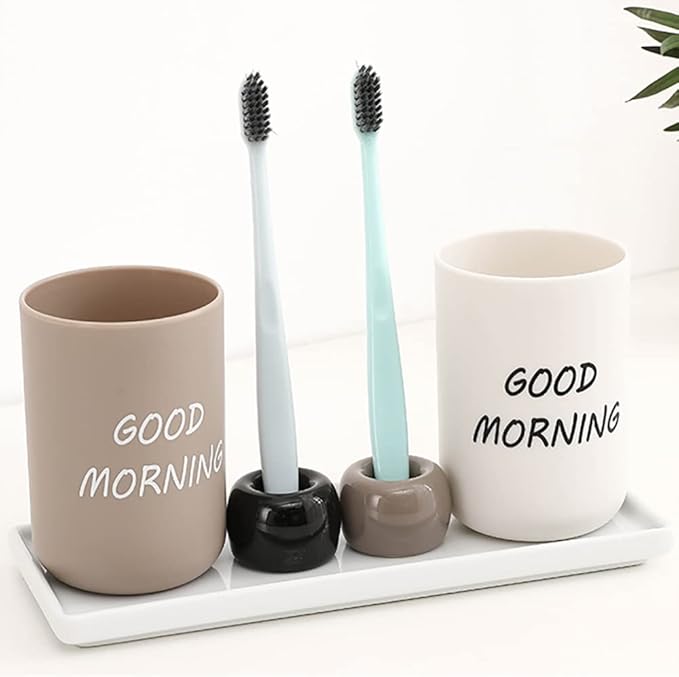 Set of 6 Sleek Mini Ceramics Toothbrush Holder, Small Ceramic Ring, Perfect Size for Bathroom Vanity Countertops