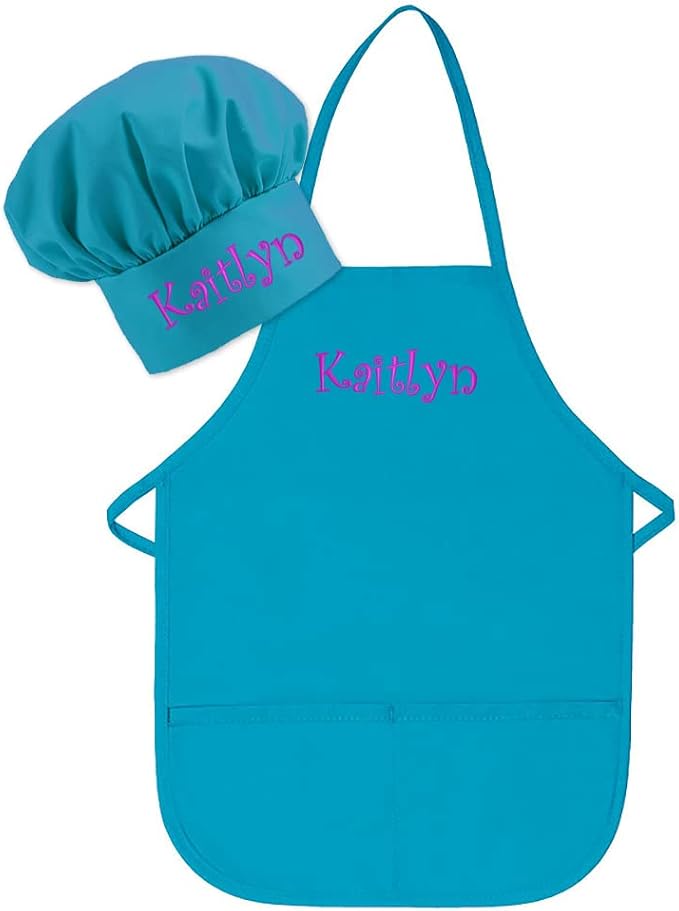 Personalized Embroidered Made In The USA - Add A Name Child Apron and Hat Set - Toddlers & Kids Sizes…