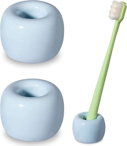 Urbanstrive Sleek Mini Ceramics Toothbrush Holder Stand for Bathroom Vanity Countertops, Light Blue, 2 Pack