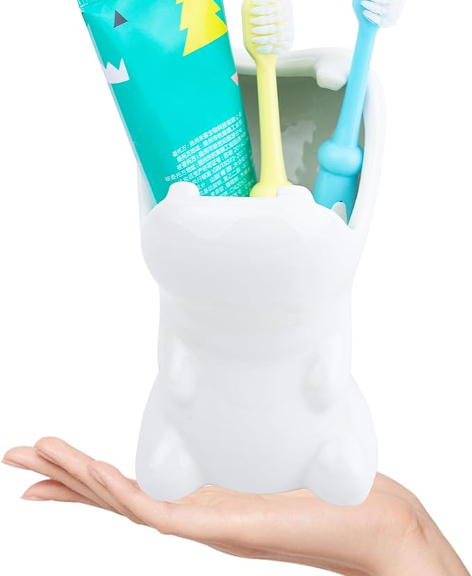 FlidRunest Kids Hippo Toothbrush Holder, Cute Hippo Pen Pencil Holder, White Ceramic Succulent Planter Pots for Home Office Decoration Desk Organization, Set of 1